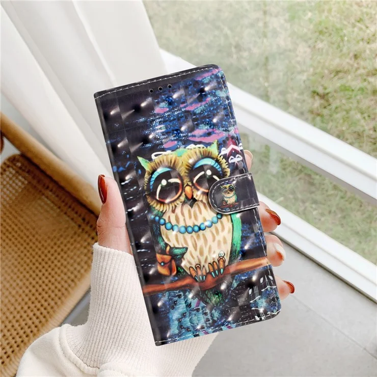 For Samsung Galaxy A33 5G Case Stand PU Leather 3D Pattern Printing Cellphone Cover - Owl