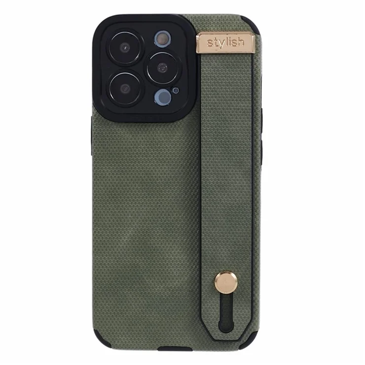 Morandi Style for iPhone 13 Pro Max Case PU Leather Coated TPU Anti-fall Phone Cover - Green