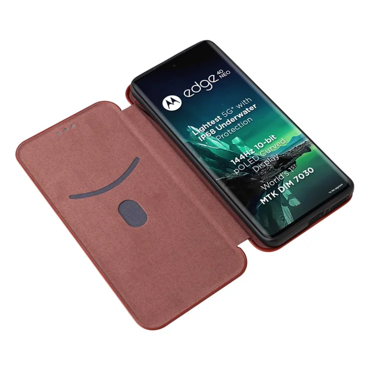 For Motorola Edge 40 Neo 5G Case Card Holder Anti-scratch Carbon Fiber Texture Leather Cover - Brown