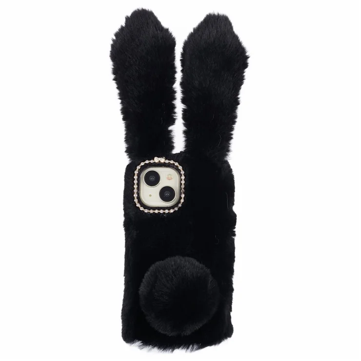 For iPhone 15 Fluffy Bunny Ear Case Flexible TPU Protective Phone