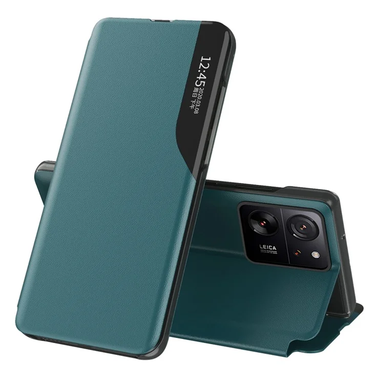 For Xiaomi 13T / 13T Pro / Redmi K60 Ultra Case PU Leather Phone Cover with View Window - Green
