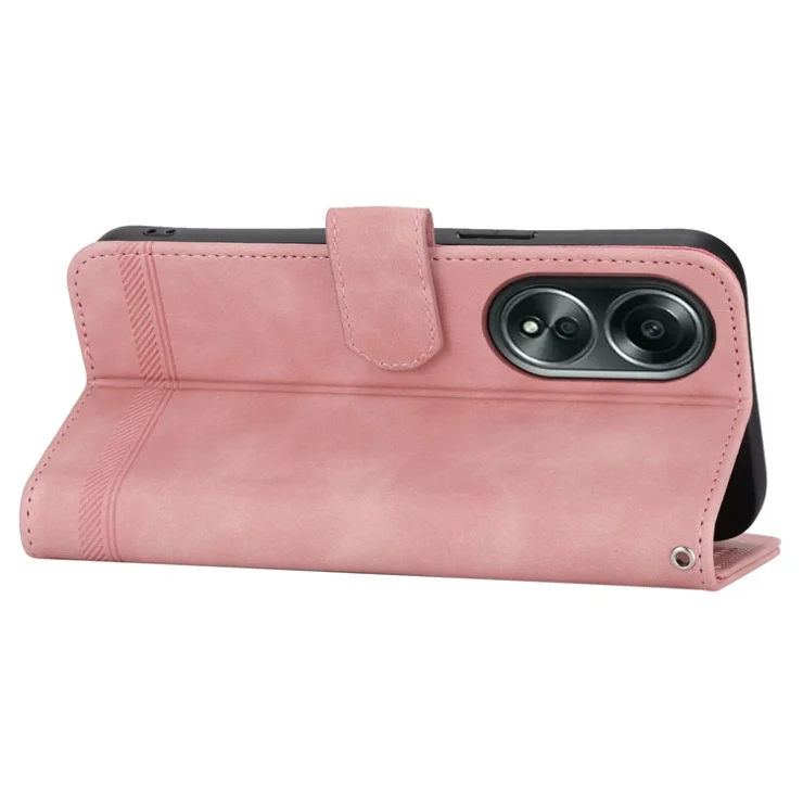 DIERFENG DF-03 Flip Phone Cover for Oppo A58 4G Case Lines Imprinted Wallet Stand Mobile Leather Shell - Pink