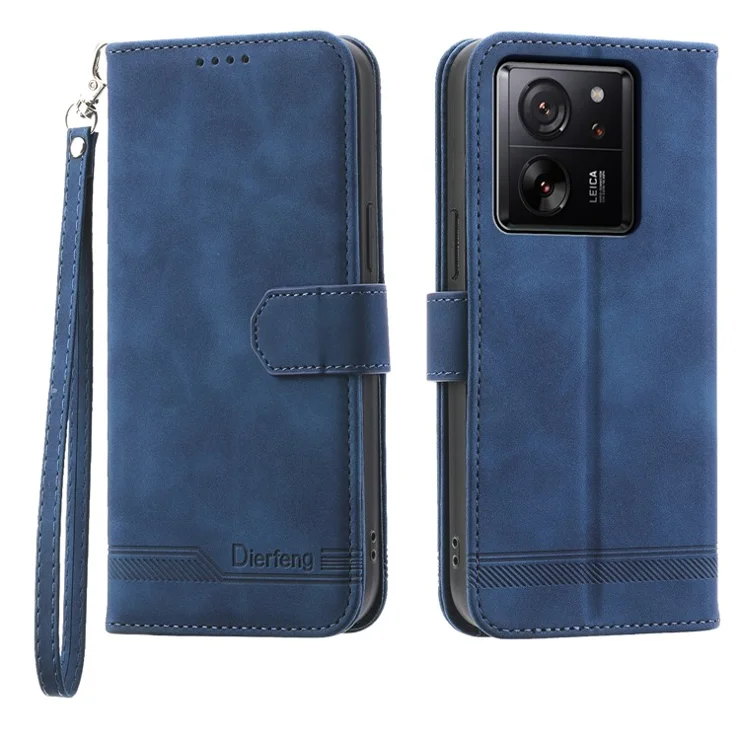 DIERFENG DF-03 For Xiaomi 13T / 13T Pro / Redmi K60 Ultra Case Imprinted Wallet Phone Shell Stand PU Leather Protector - Blue