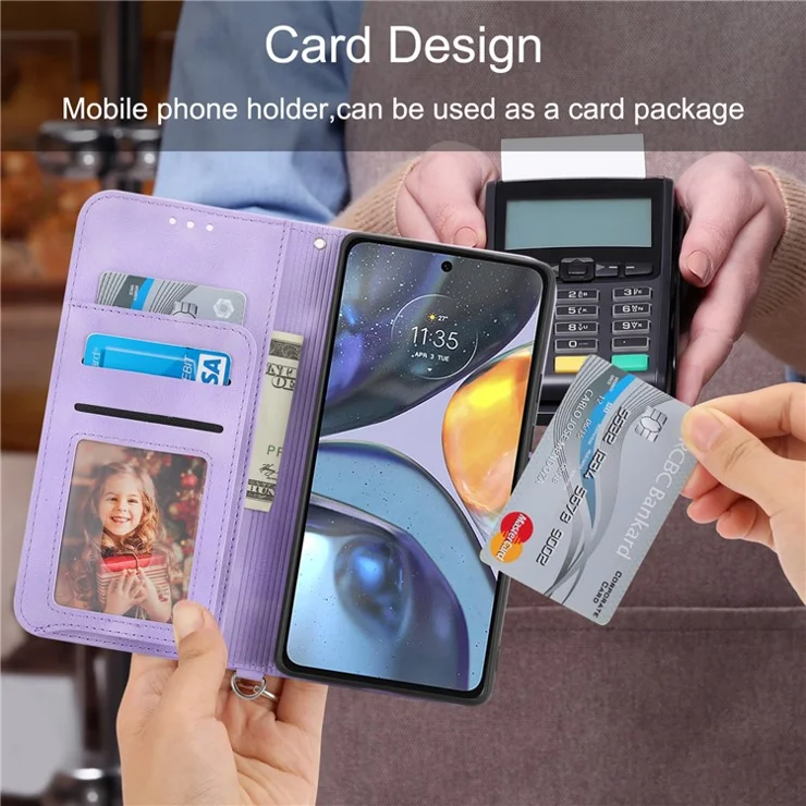 For Motorola Moto G84 5G Leather Case Wallet Phone Cover with Hand Strap + Shoulder Strap - Light Purple