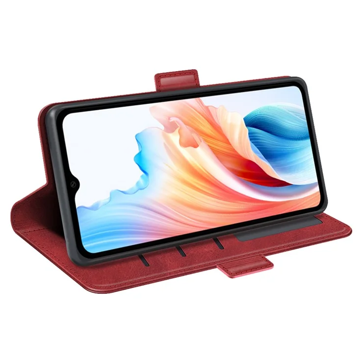For Oppo A38 4G Case Drop Protection Calf Texture Phone Cover Leather Wallet Stand Shell - Red