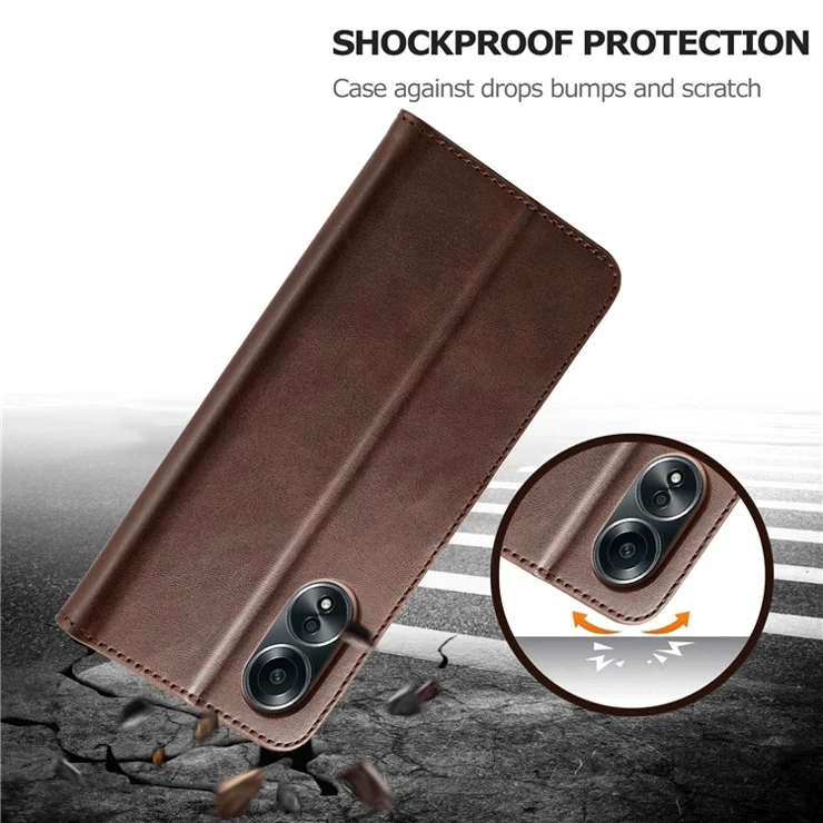 LC.IMEEKE For Oppo A38 4G / A18 4G Case Calf Texture Wallet Phone Leather Cover - Brown