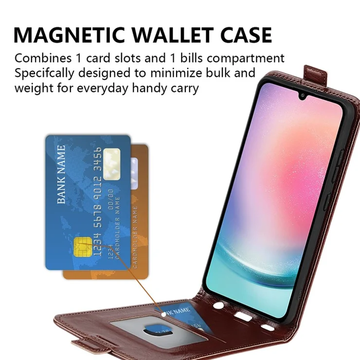 Vertical Flip Cover for Samsung Galaxy A25 5G (Global) (161.0 x 76.5 x 8.3mm) Case Crazy Horse Texture PU Leather Phone Shell - Brown