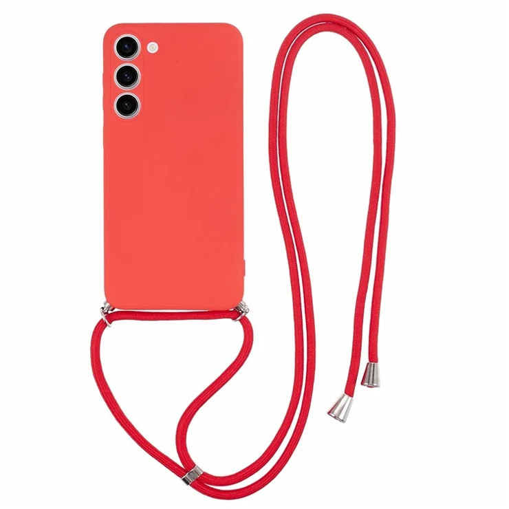 For Samsung Galaxy S23 TPU Case Rubberized Phone Cover with Long Lanyard - Red
