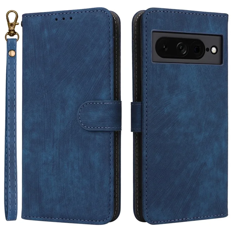 For Google Pixel 7 Pro 5G Case RFID Blocking Phone Leather Cover with Strap - Blue