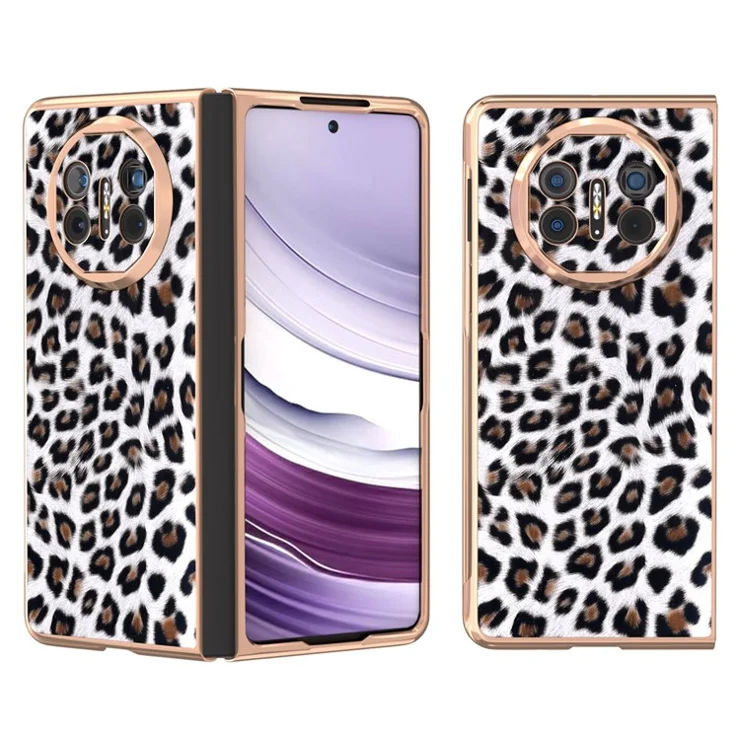 For Huawei Mate X5 Case PU Leather+PC Leopard Pattern Electroplating Phone Cover - Silver