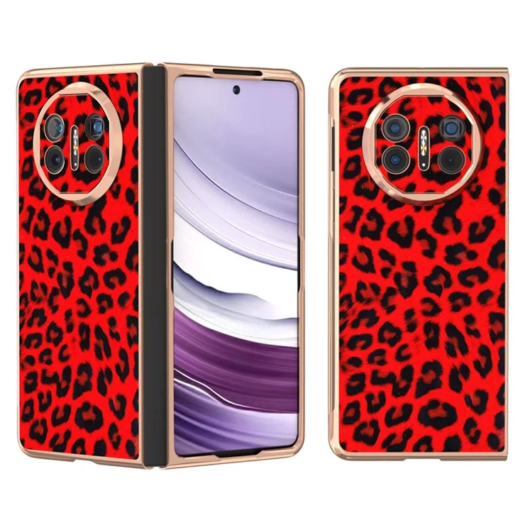 For Huawei Mate X5 Case PU Leather+PC Leopard Pattern Electroplating Phone Cover - Red
