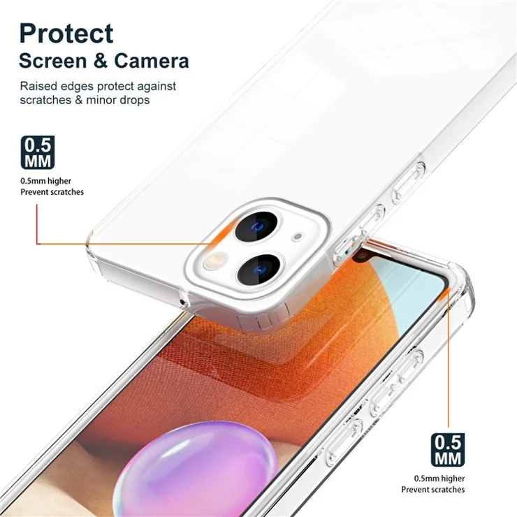 For iPhone 15 Case TPU+PC Clear Back Lens Protection Cellphone Cover - White