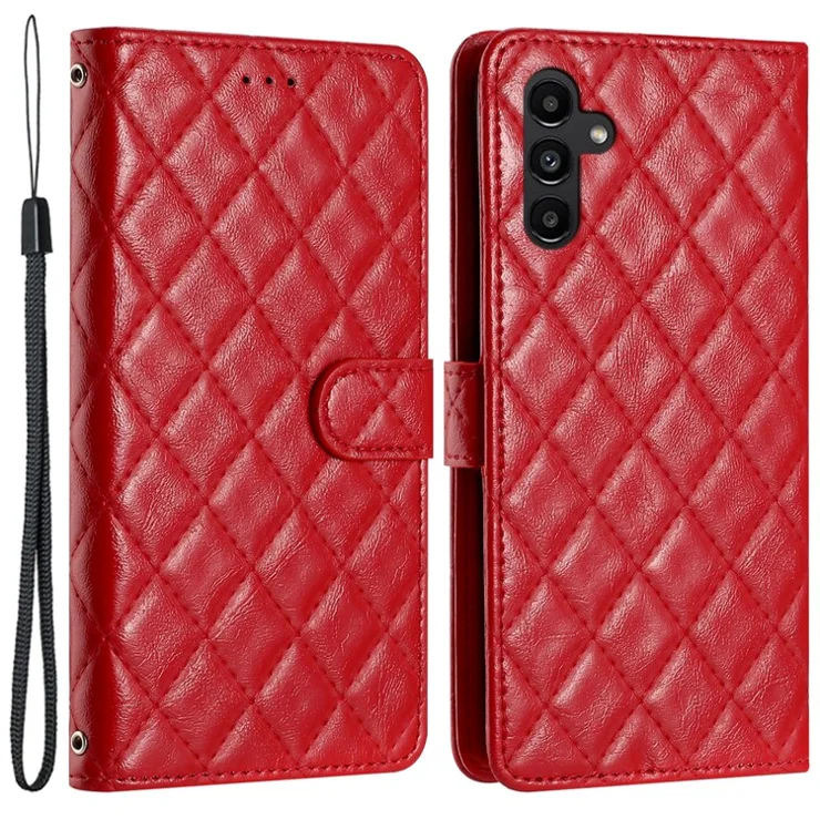 For Samsung Galaxy A15 4G Leather Case Rhombus Stitching Line Phone Cover - Red