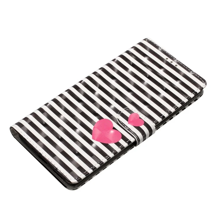 For Motorola Moto G52 4G Case PU Leather 3D Pattern Flip Shockproof Phone Cover - Stripes / Heart