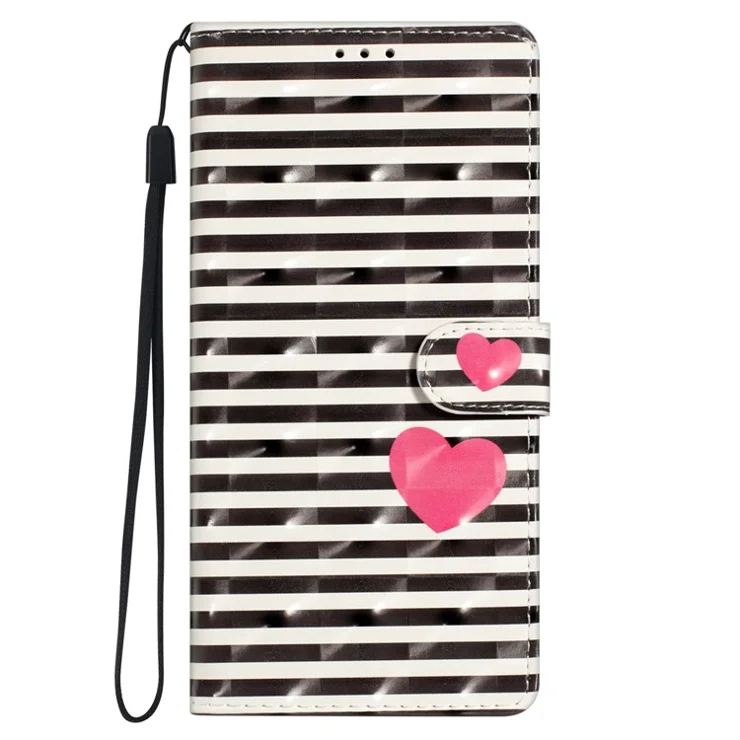 For Motorola Moto G52 4G Case PU Leather 3D Pattern Flip Shockproof Phone Cover - Stripes / Heart