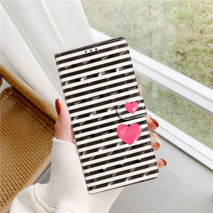 For Motorola Moto G73 5G Case PU Leather 3D Pattern Magnetic Clasp Shockproof Phone Cover - Stripes / Heart