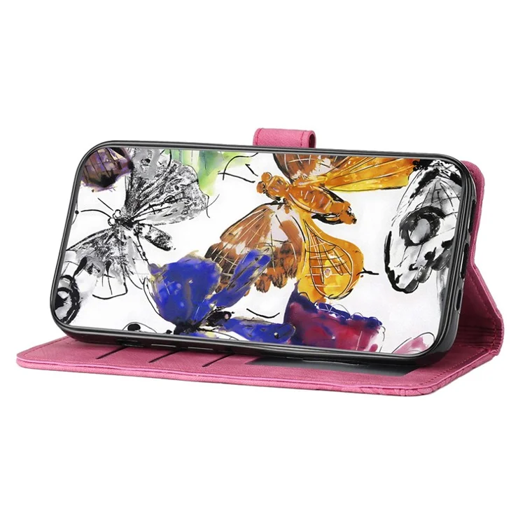 For Oppo A38 4G / A18 4G Cover Butterfly Imprinted Leather Skin-touch Phone Wallet Case - Rose