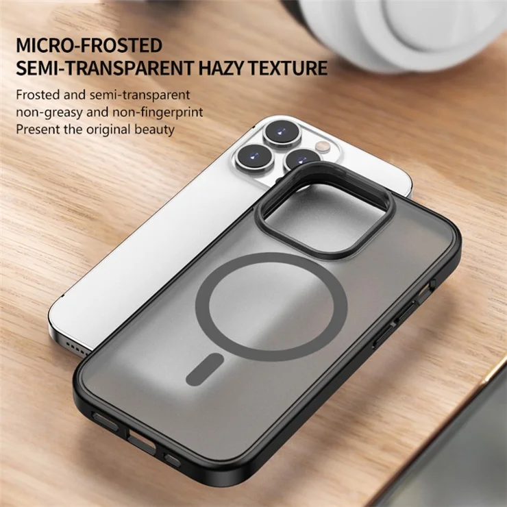 For iPhone 13 Pro 6.1 inch Matte Case Compatible with MagSafe Anti-Drop PC+TPU Phone Cover - Black