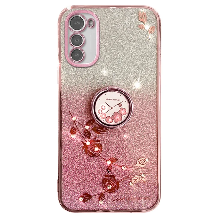 Handyhülle Mit Kette Für Motorola Moto E32/E32s – Silikon Cover Mit Umhängeband, Design Kirschblüten, Rosa-dunkelbraun