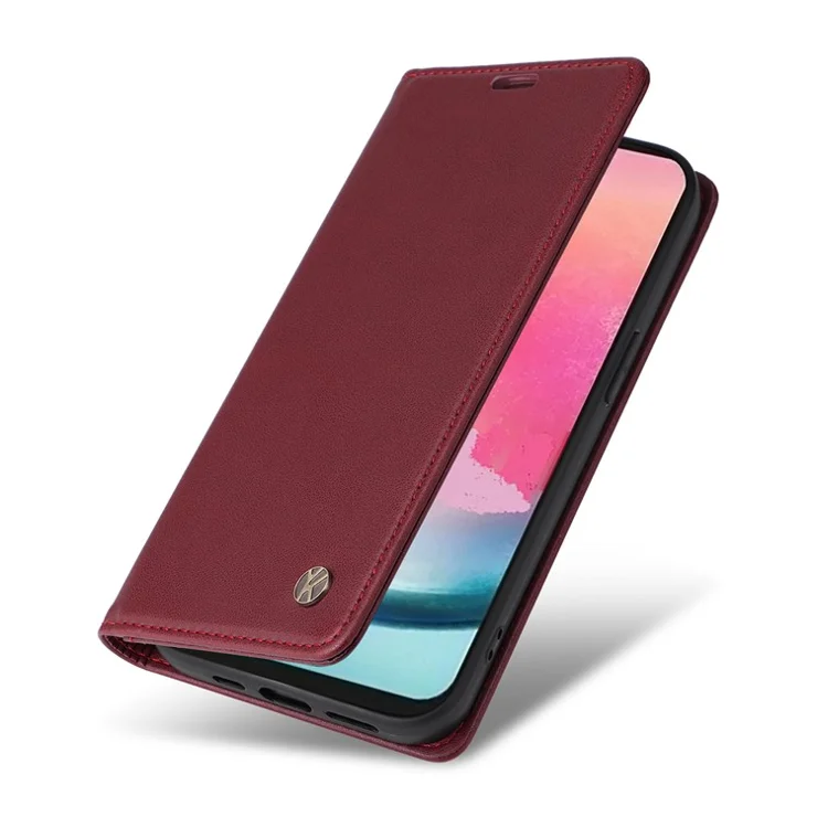 YIKATU YK-001 For Samsung Galaxy A24 4G (162.1 x 77.6 x 8.3mm) Case Magnetic Closing Phone Cover PU Leather Wallet Stand Shell - Wine Red