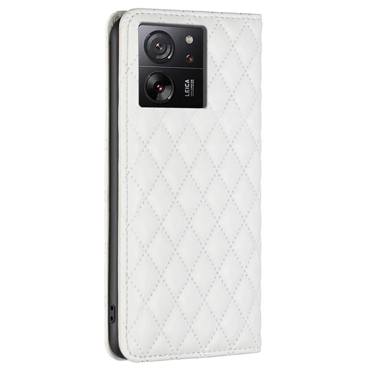 BINFEN COLOR BF Style-16 For Xiaomi 13T / 13T Pro / Redmi K60 Ultra Case PU Leather Rhombus Phone Cover - White