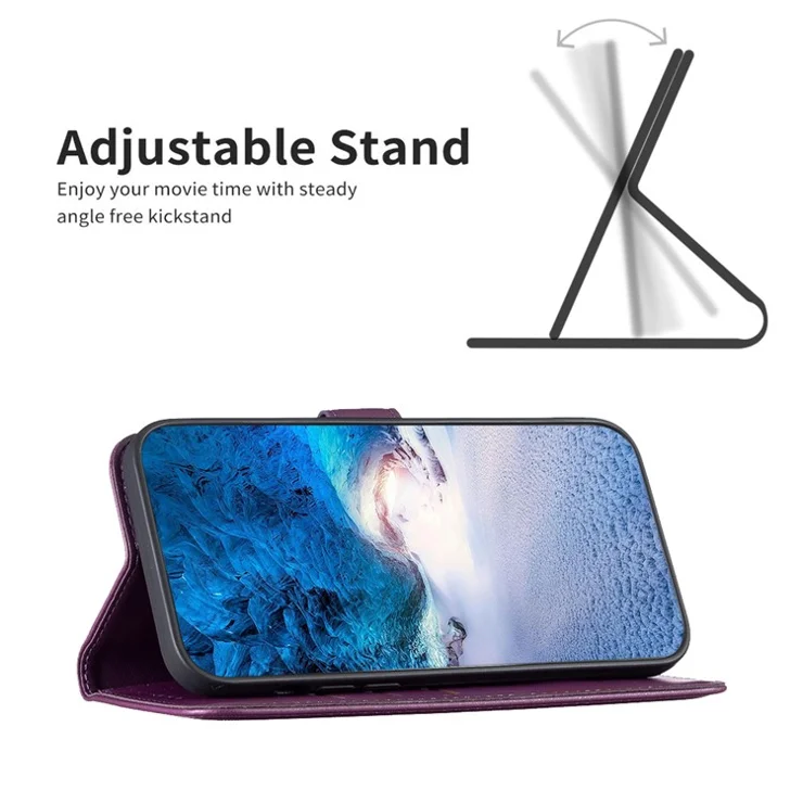 BINFEN COLOR BF17 For Xiaomi 13T Pro / 13T / Redmi K60 Ultra Case Wallet Leather Cell Phone Cover with Stand - Dark Purple