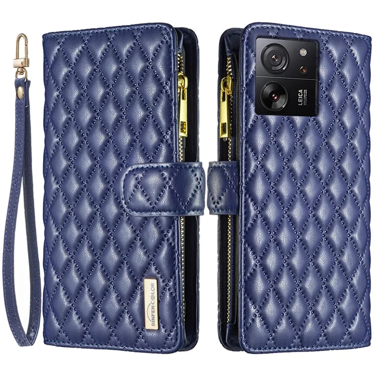 BINFEN COLOR BF Style-15 For Xiaomi 13T / 13T Pro / Redmi K60 Ultra Case PU Leather Zipper Wallet Phone Cover - Blue