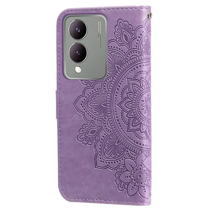 For vivo Y17s 4G Case Floral Pattern PU Leather Wallet Stand Phone Cover - Purple