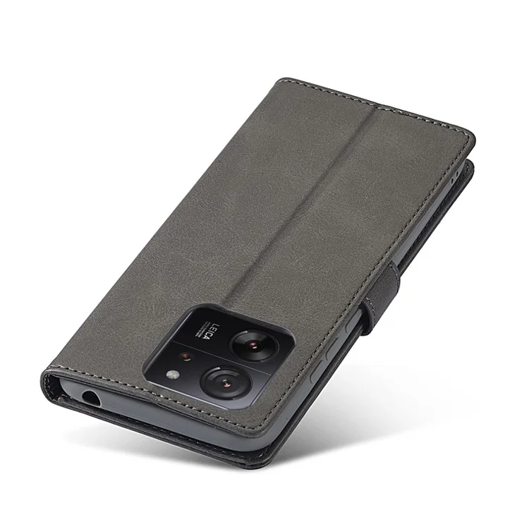 LC.IMEEKE For Xiaomi 13T / 13T Pro / Redmi K60 Ultra Case Calf Texture Leather Wallet Phone Anti-shock Cover - Grey