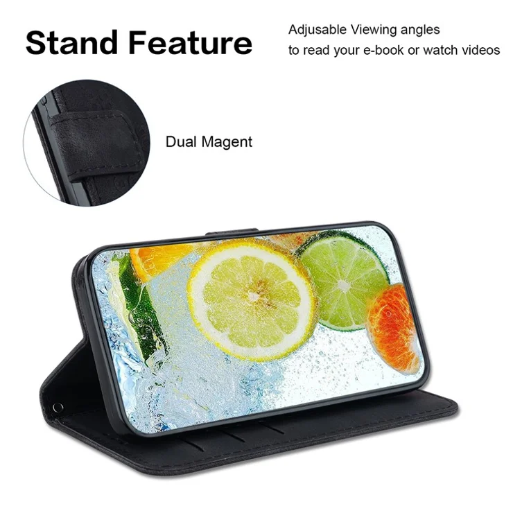 For Motorola Edge 40 Neo 5G Case Imprinted Leather Wallet Stand Smartphone Cover - Black