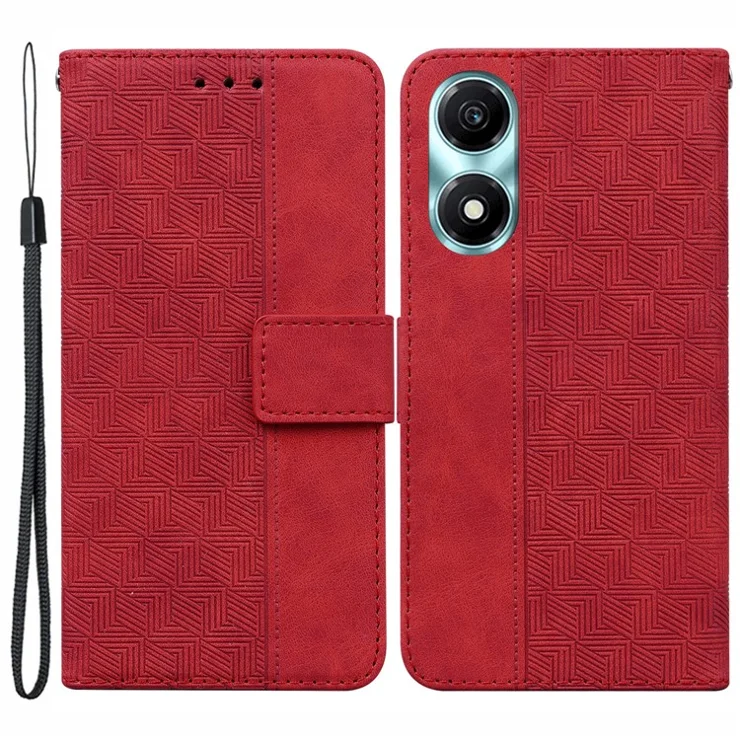 For Honor X5 Plus / Play 40C 5G Leather Case Imprinted Phone Wallet Stand Cover - Red