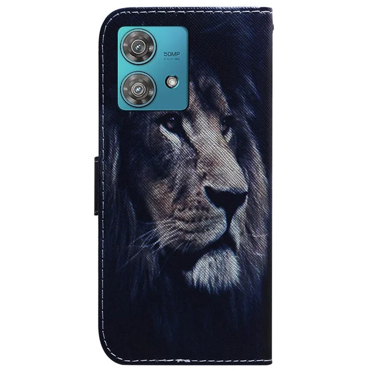For Motorola Edge 40 Neo 5G Case Pattern Printing Folio PU Leather Phone Cover - Lion