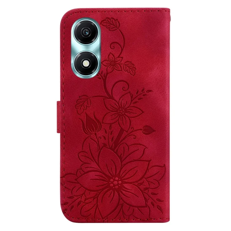 For Honor X5 Plus / Play 40C 5G Leather Case Wallet Stand Imprinted Phone Cover - Red