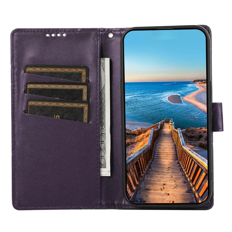 DF-06 For Samsung Galaxy A05s 4G Case Lines Imprinted PU Leather+TPU Phone Cover - Purple