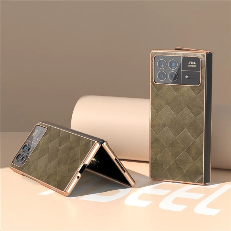 For Xiaomi Mix Fold 3 5G Case Grid Texture Leather+PC Electroplating Phone Cover - Green