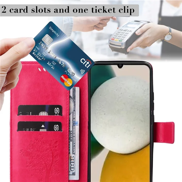For Samsung Galaxy A05s 4G Phone Case with Stand Cat Tree Pattern Leather Wallet Mobile Cover - Rose