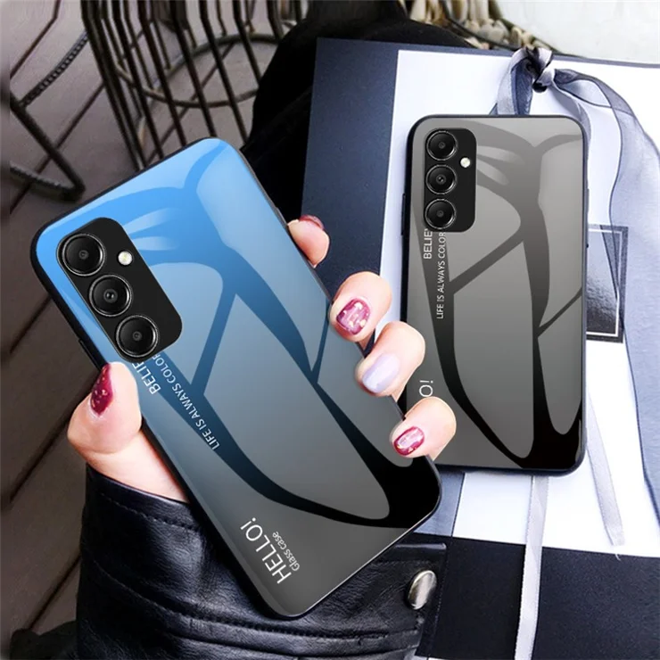 For Samsung Galaxy A05s 4G Case Tempered Glass+PC+TPU Gradient Anti-fall Phone Cover - Gradient Purple