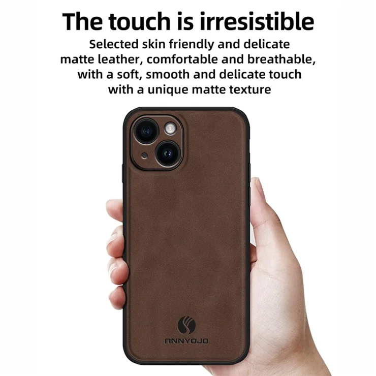ANNYOJO For iPhone 15 Plus Case PU Leather+PC+TPU Phone Cover Support Magnetic Car Mount - Black