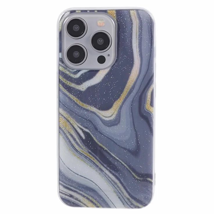 For iPhone 15 Pro Max Protective Case Marble IMD Shockproof TPU Phone Cover - Grey