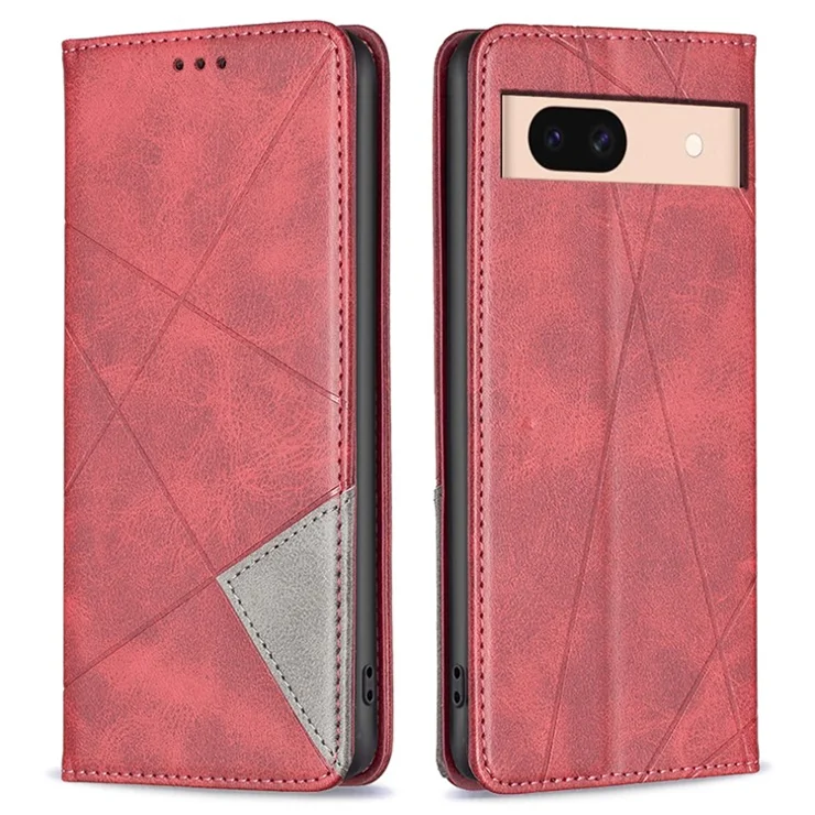 For Google Pixel 8a Case Magnetic Closing PU Leather Phone Cover with Card Slots - Red