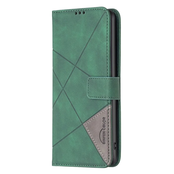 BINFEN COLOR For Samsung Galaxy S24 Ultra Phone Cases Wallet Stand Geometry Imprinted Leather Cover - Green