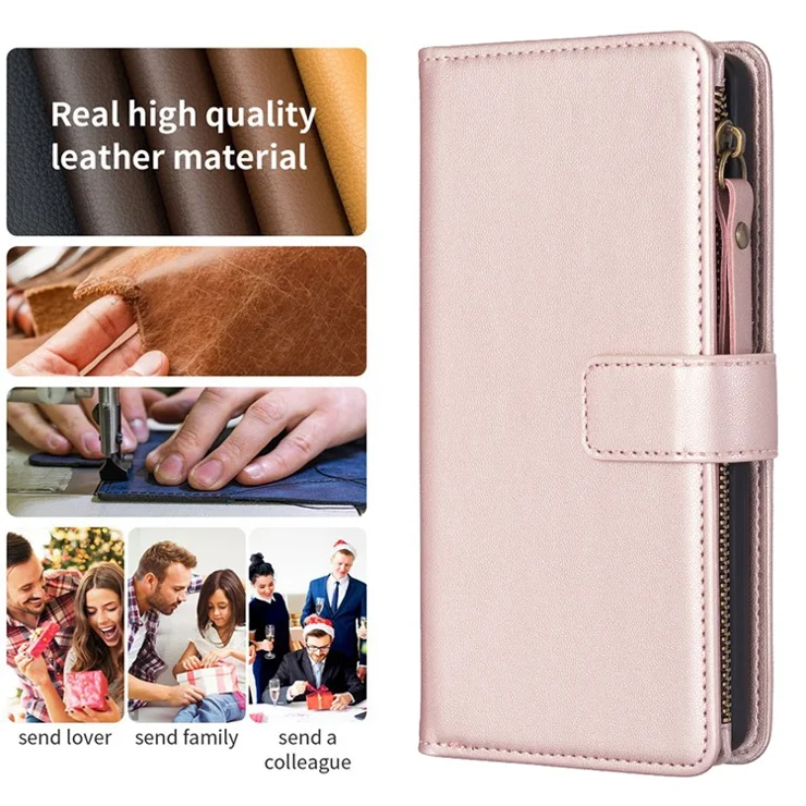 BF Style-19 for Samsung Galaxy S24 Ultra Case Wallet PU Leather Stand Phone Cover - Rose Gold