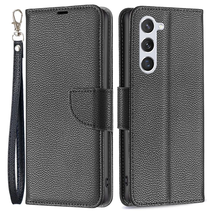 For Samsung Galaxy S24 Smart Phone Case Litchi Texture Wallet Cell Phone Cover - Black