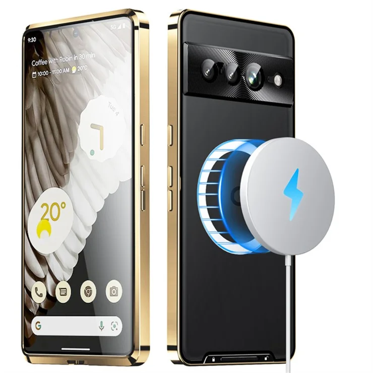 For Google Pixel 8 Pro Case Lens Protection Matte Phone Cover Compatible with MagSafe - Gold