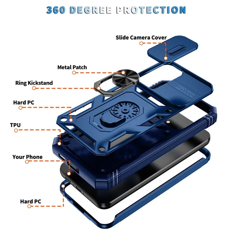 For Samsung Galaxy S23 FE Case Sliding Camera Cover PC+TPU Phone Shell - Sapphire