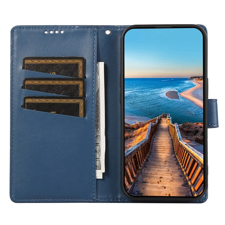 DF-06 For Honor 90 Pro Case Lines Imprinted PU Leather Phone Cover with Strap - Blue