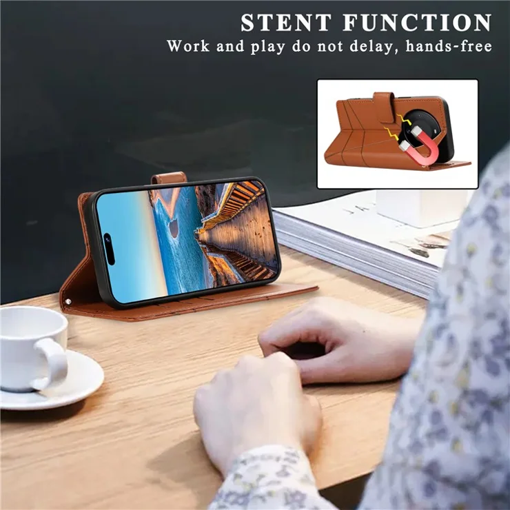 DF-06 For Huawei Mate 60 Case PU Leather Wallet Folding Stand Phone Cover - Brown