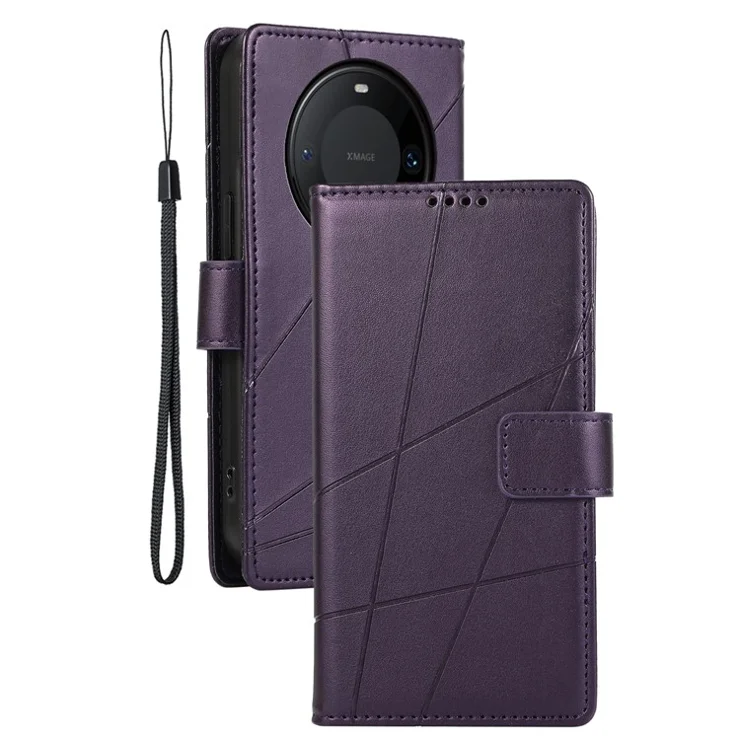 DF-06 For Huawei Mate 60 Pro Case Lines Imprinted Leather Wallet Mobile Phone Cover - Purple