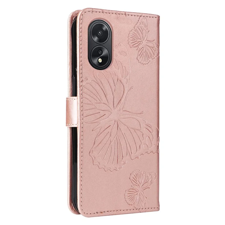 For Oppo A38 4G Wallet Case Floral Butterfly Imprinted Leather Phone Cover Stand - Rose Gold