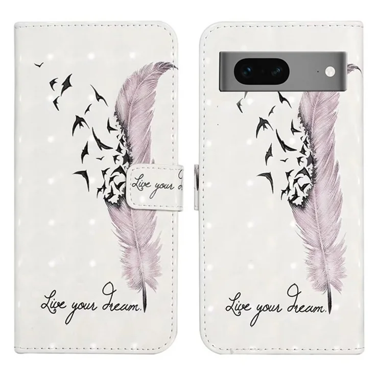 For Google Pixel 7 5G Case Flip Wallet 3D Pattern PU Leather Phone Cover - Feather